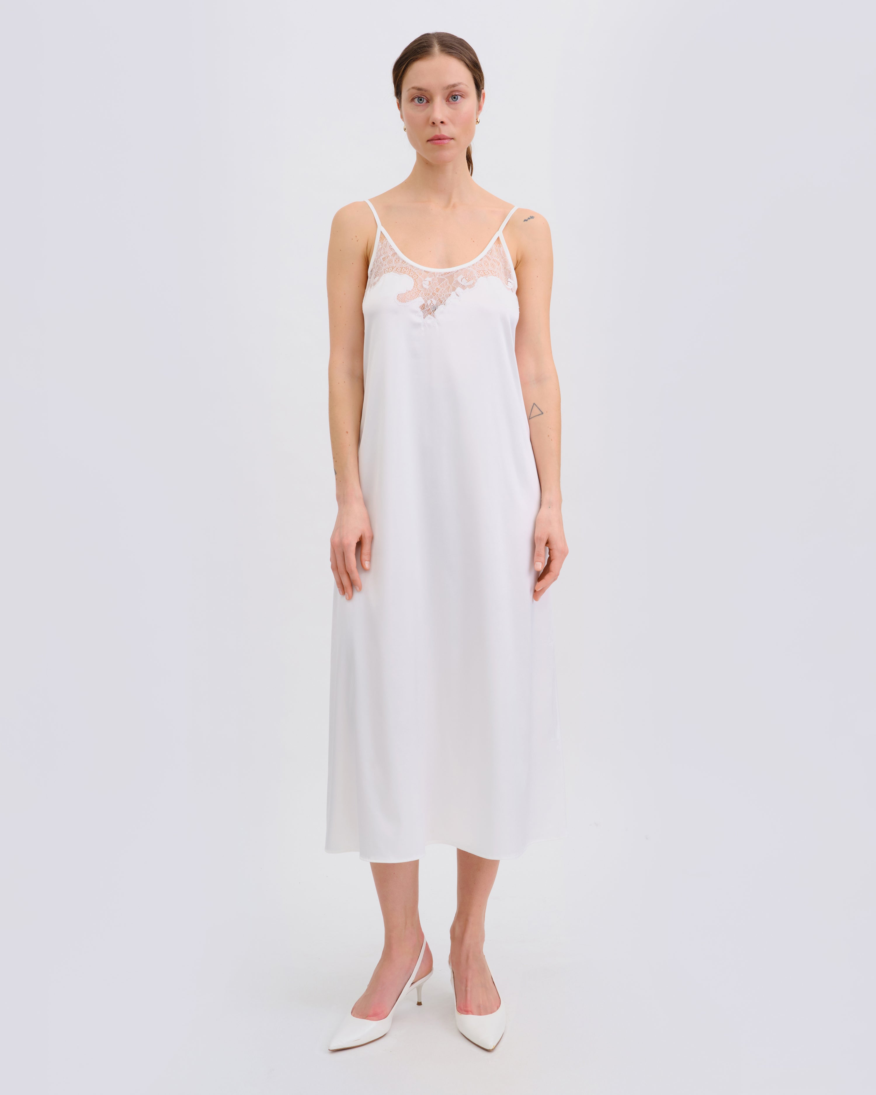 Satin Nightgown spaghetti strap S03403 white