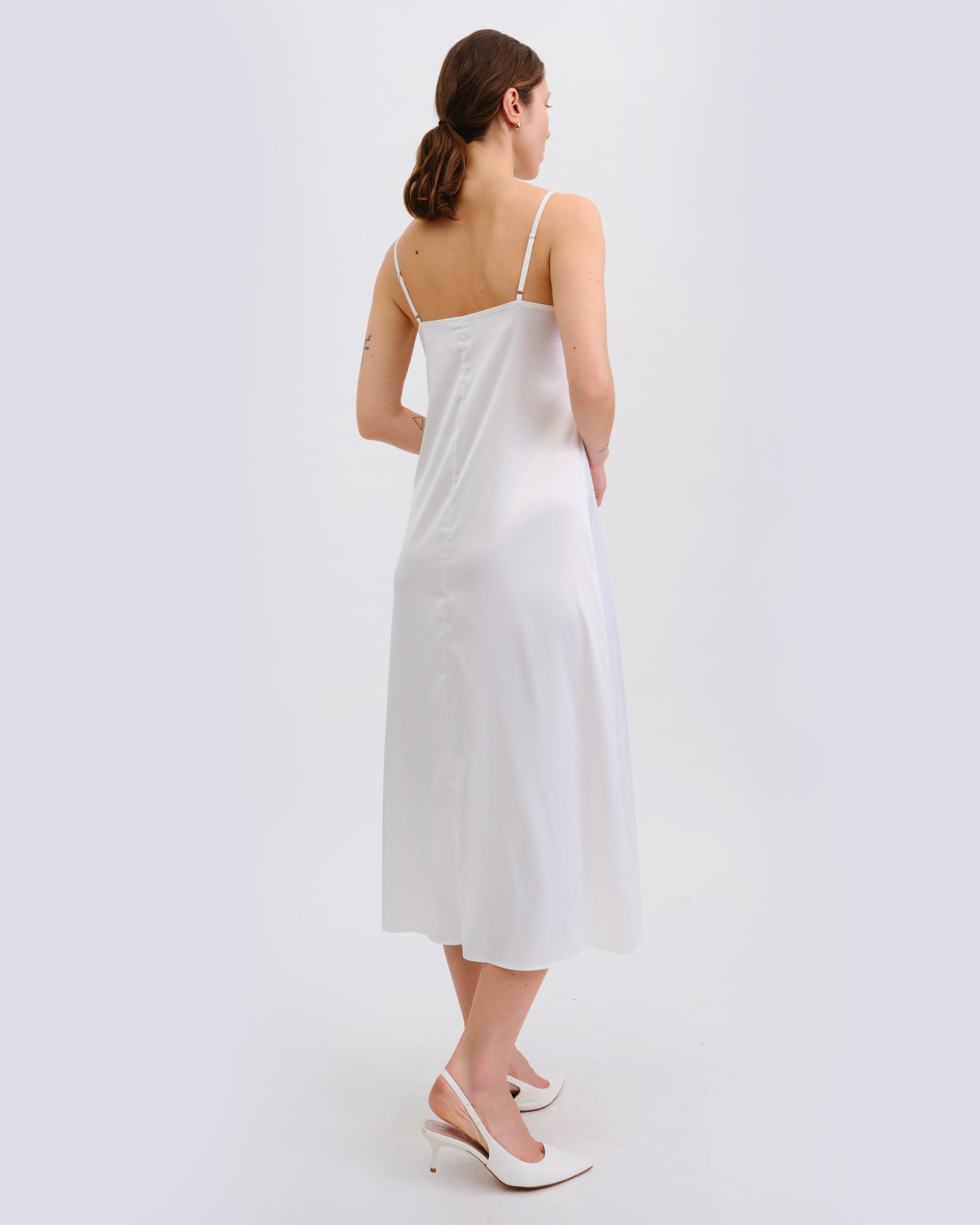 Satin Nightgown spaghetti strap S03403 white