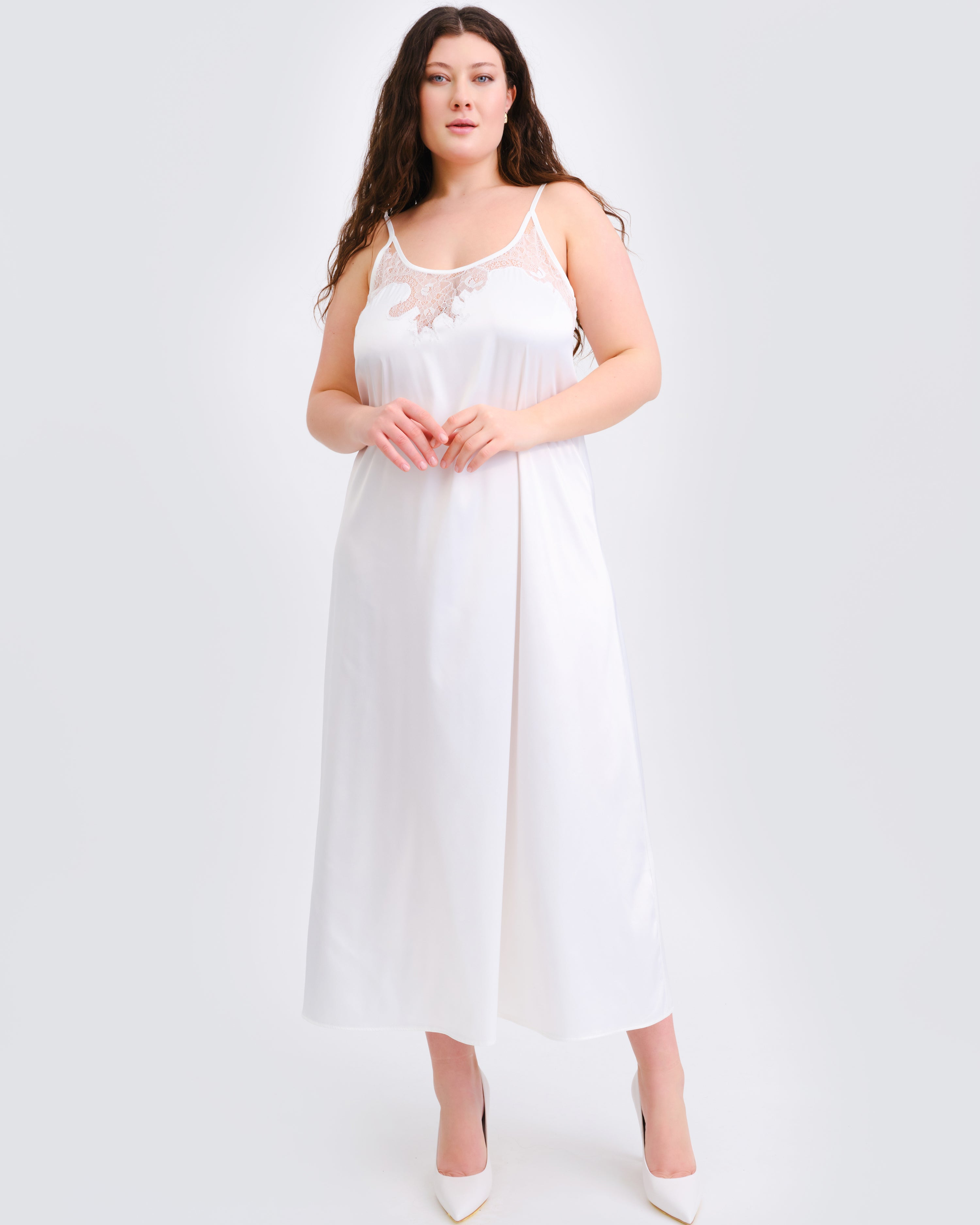 Satin Nightgown spaghetti strap S03403 white