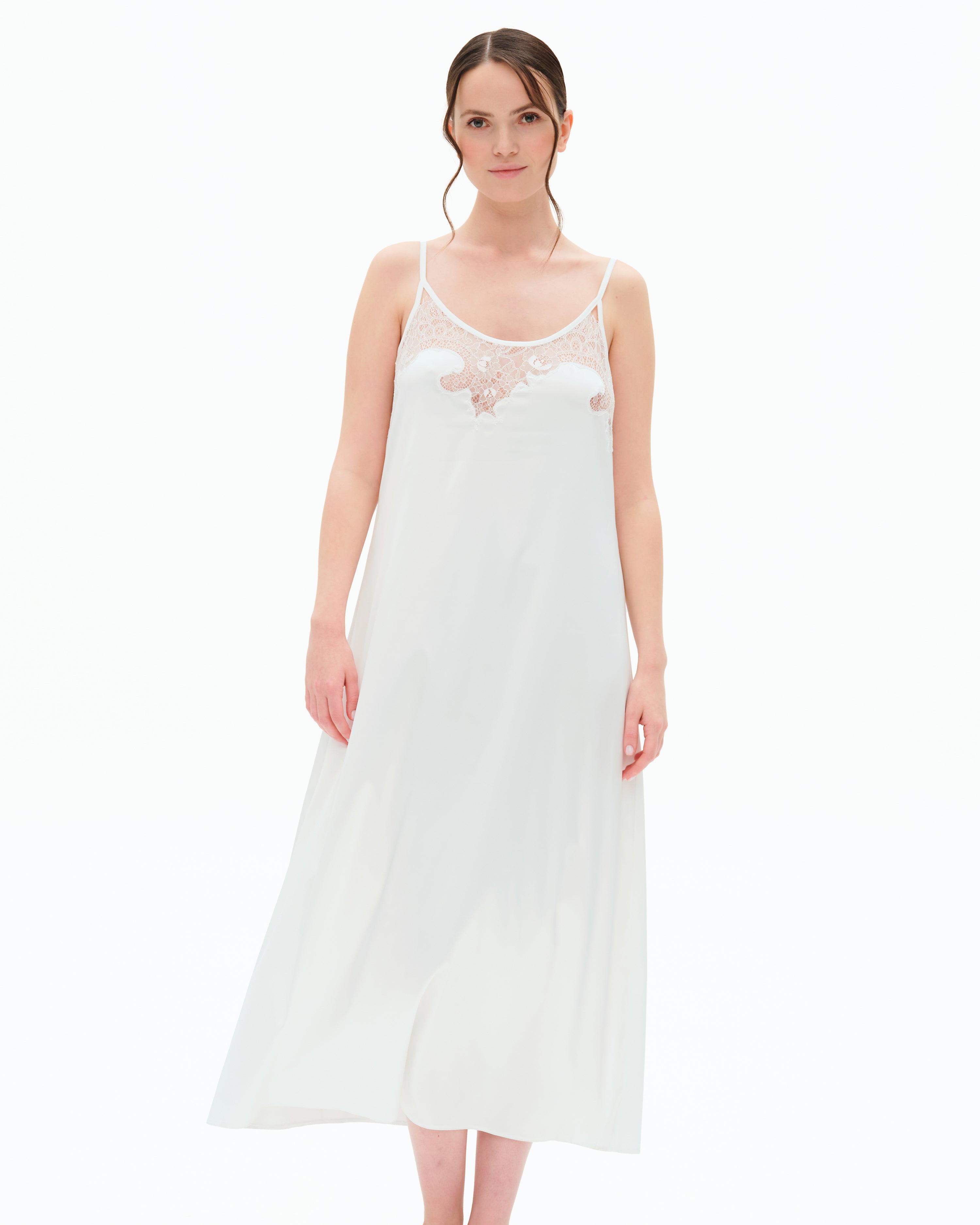 Satin Nightgown spaghetti strap S03403 white