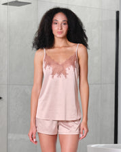 Satin cami shorts Set S03405 rose gold