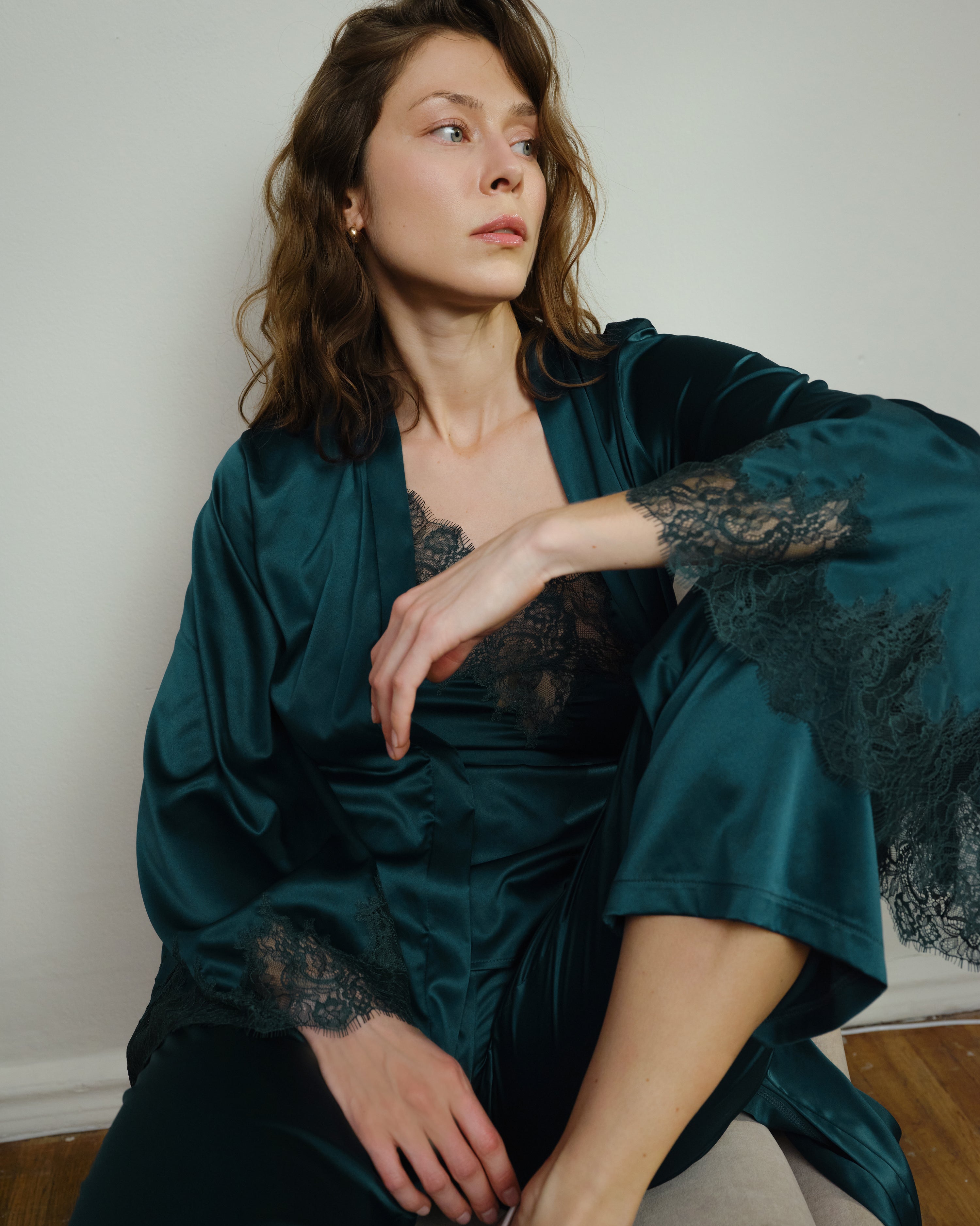 Satin Robe S03406 emerald