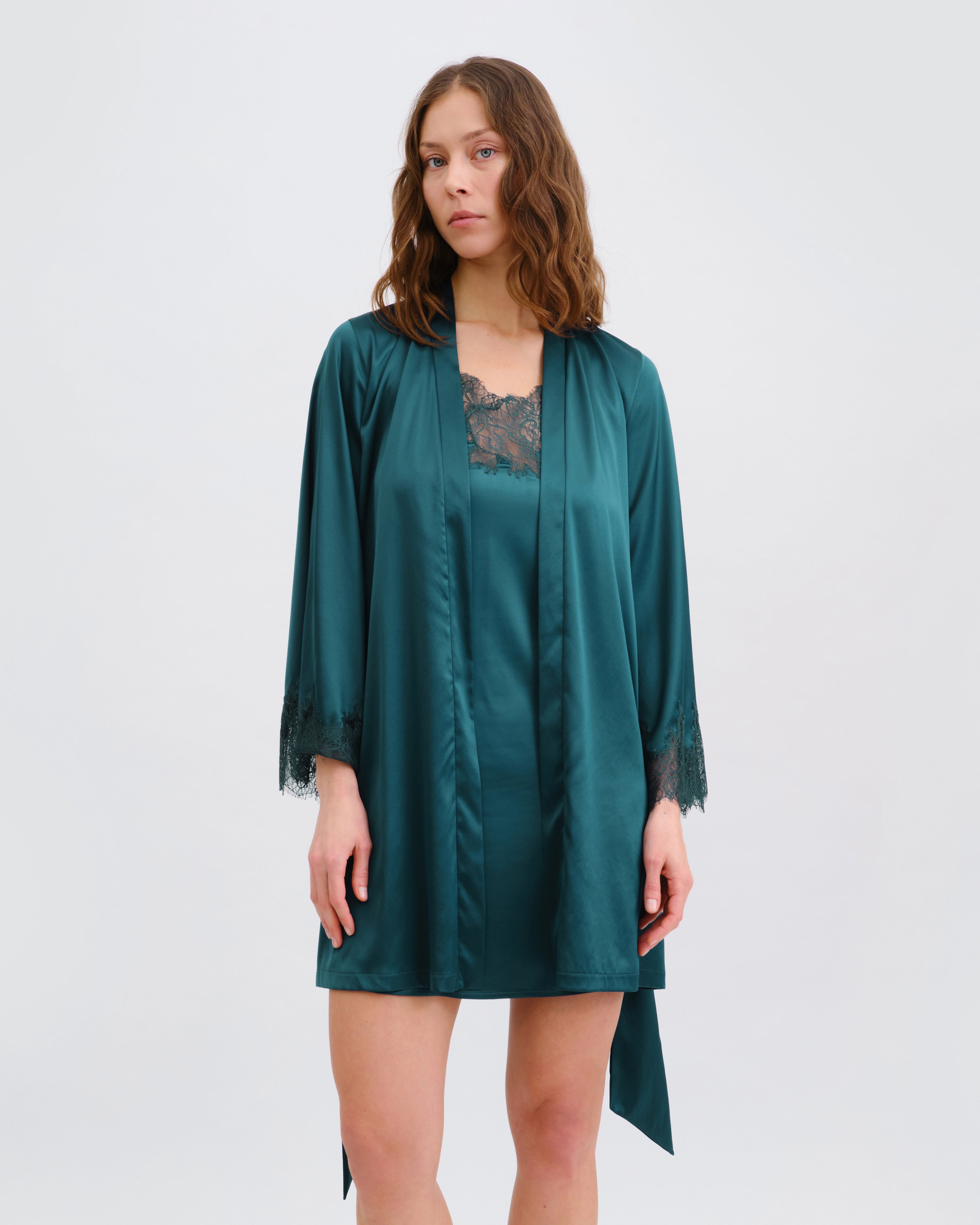 Satin Robe S03406 emerald