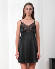 Satin Chemise spaghetti strap S03407 black