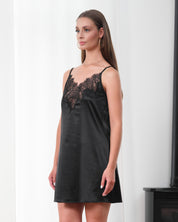 Satin Chemise spaghetti strap S03407 black