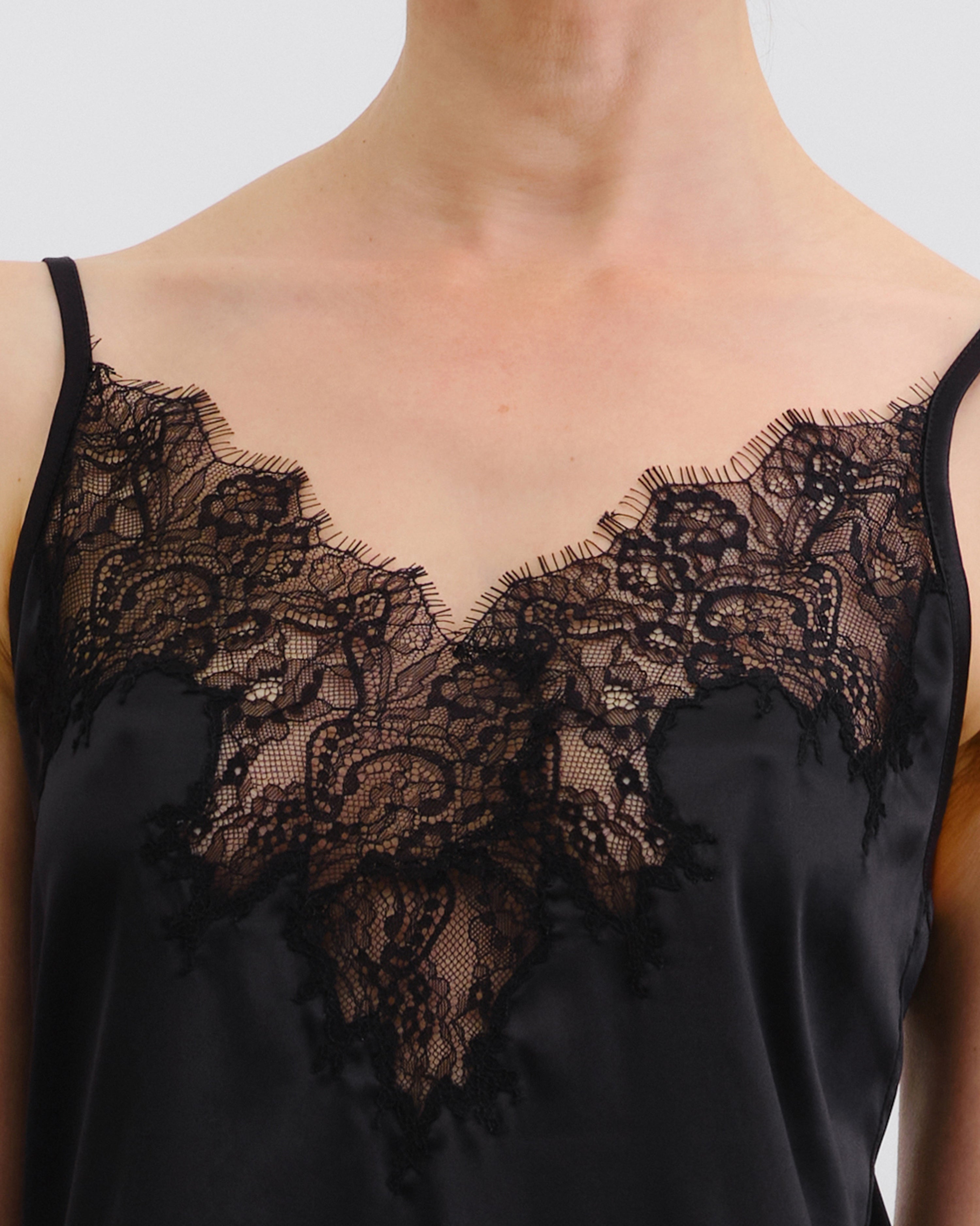 Satin Chemise spaghetti strap S03407 black