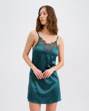 Satin Chemise spaghetti strap S03407 emerald