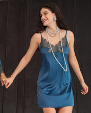 Satin Chemise spaghetti strap S03407 emerald
