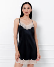 Satin Chemise spaghetti strap S03411 black