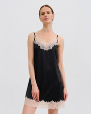 Satin Chemise spaghetti strap S03411 black