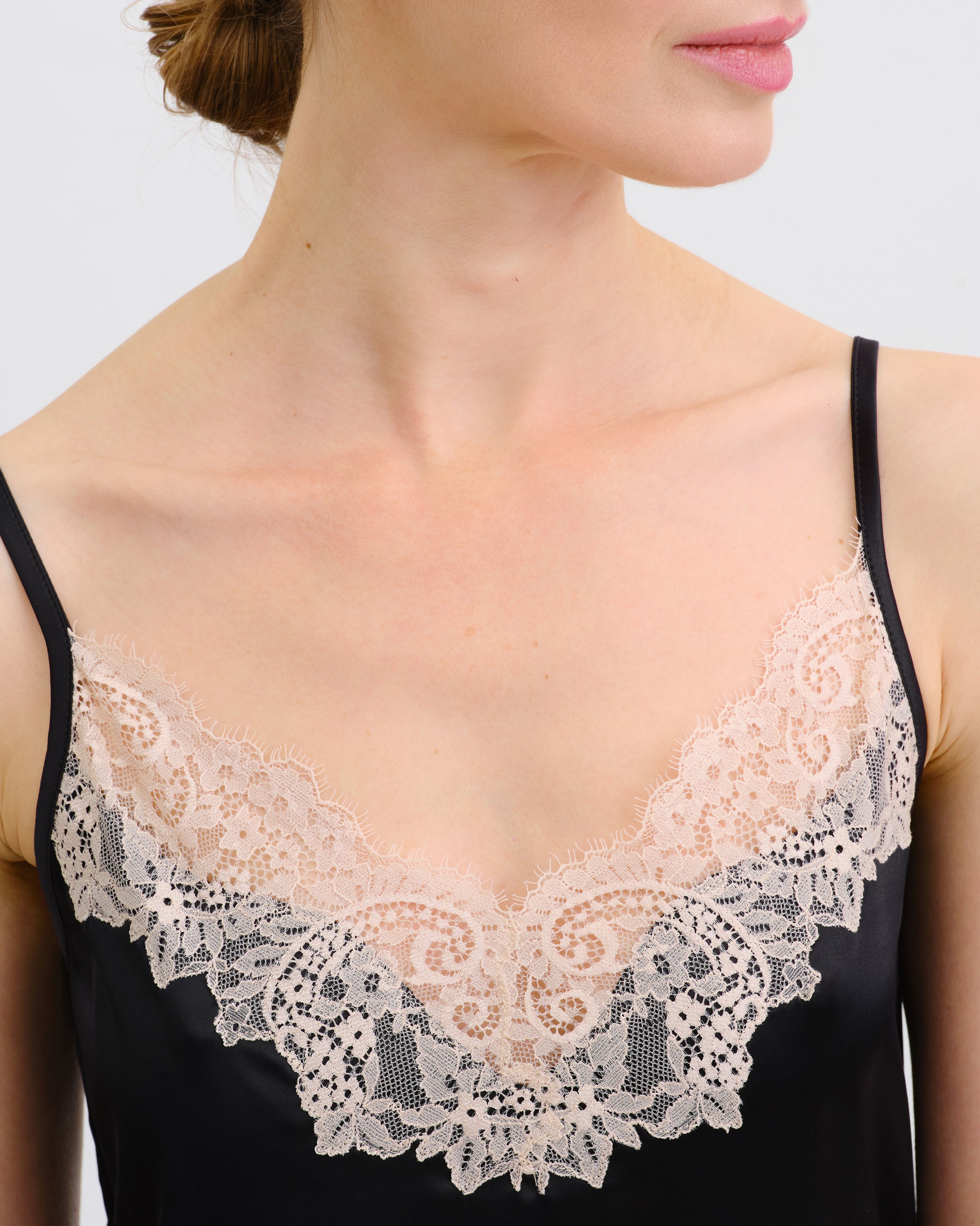 Satin Chemise spaghetti strap S03411 black
