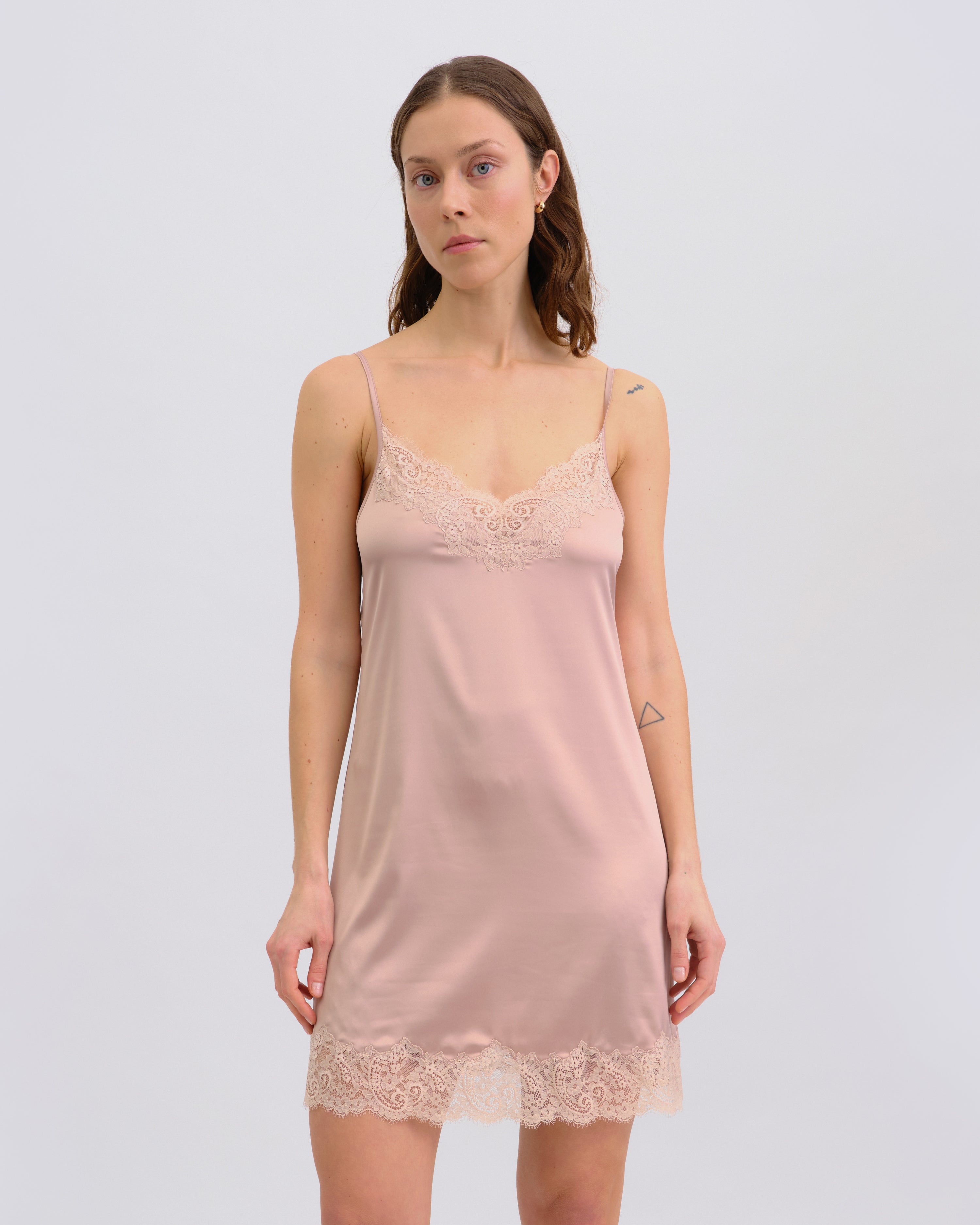 Satin Chemise spaghetti strap S03411 rose gold