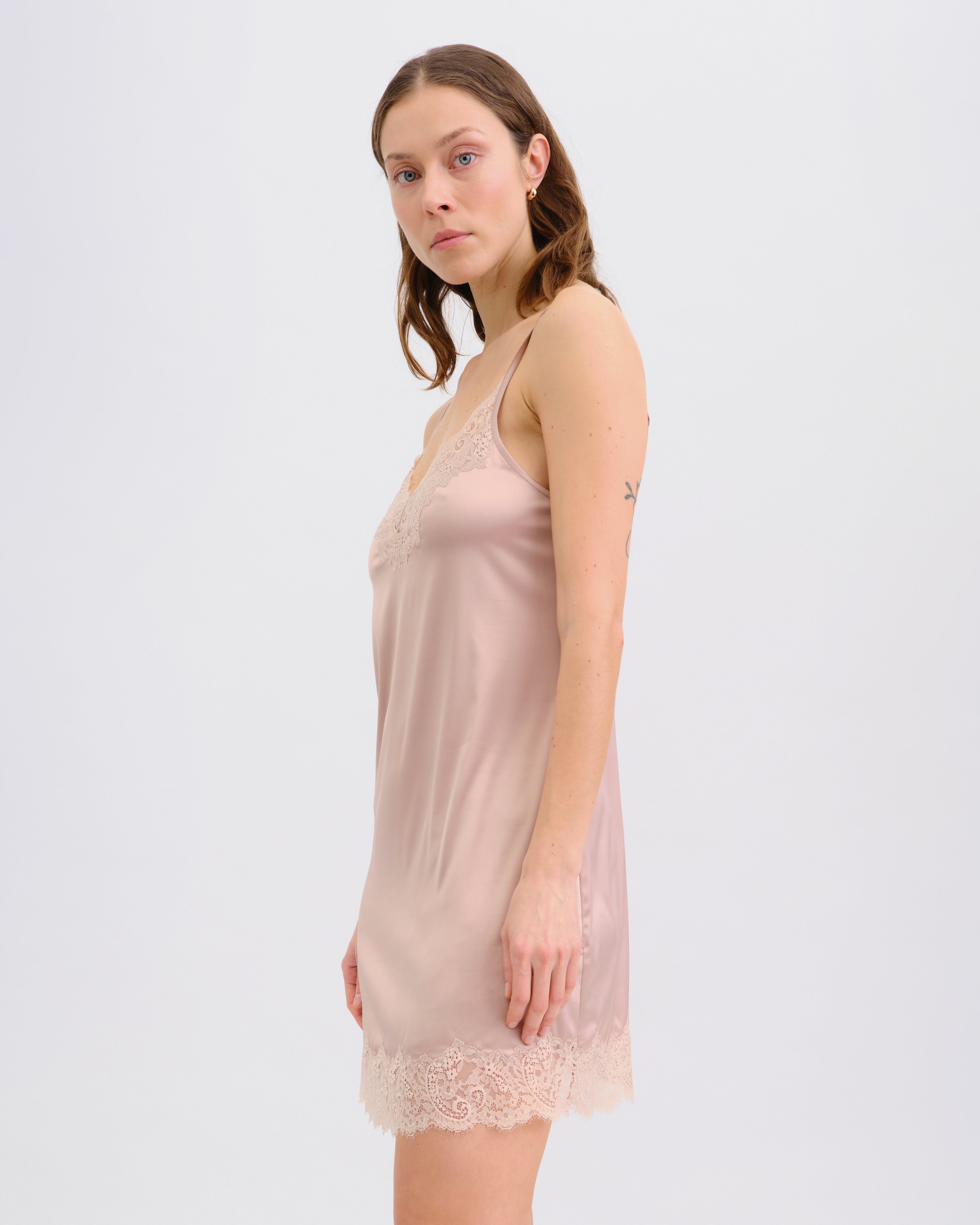 Satin Chemise spaghetti strap S03411 rose gold