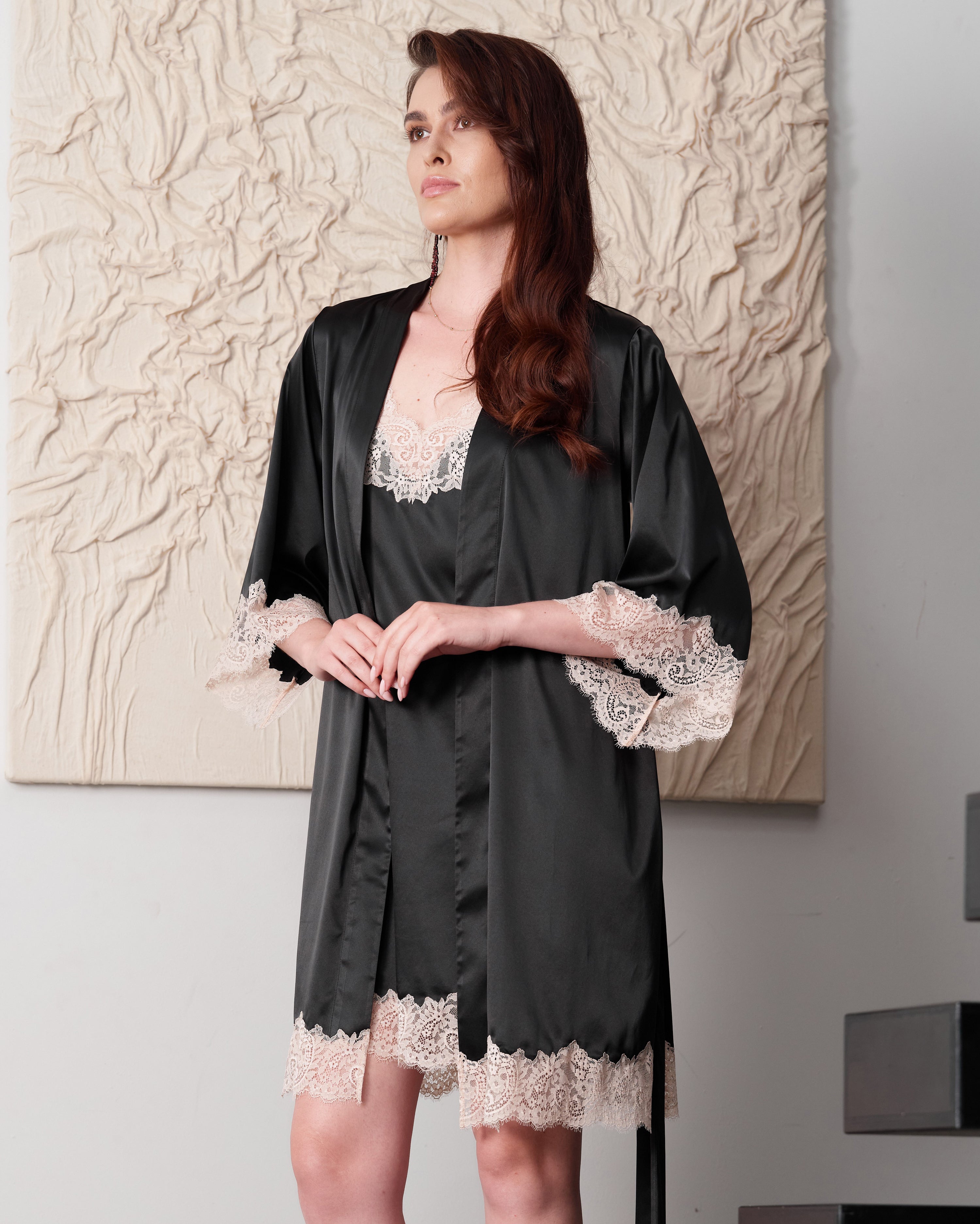 Satin Chemise spaghetti strap S03411 black