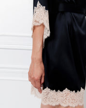 Satin 3/4 sleeve Robe S03414 black