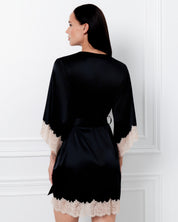 Satin 3/4 sleeve Robe S03414 black
