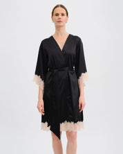 Satin 3/4 sleeve Robe S03414 black