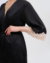 Satin 3/4 sleeve Robe S03414 black