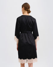 Satin 3/4 sleeve Robe S03414 black