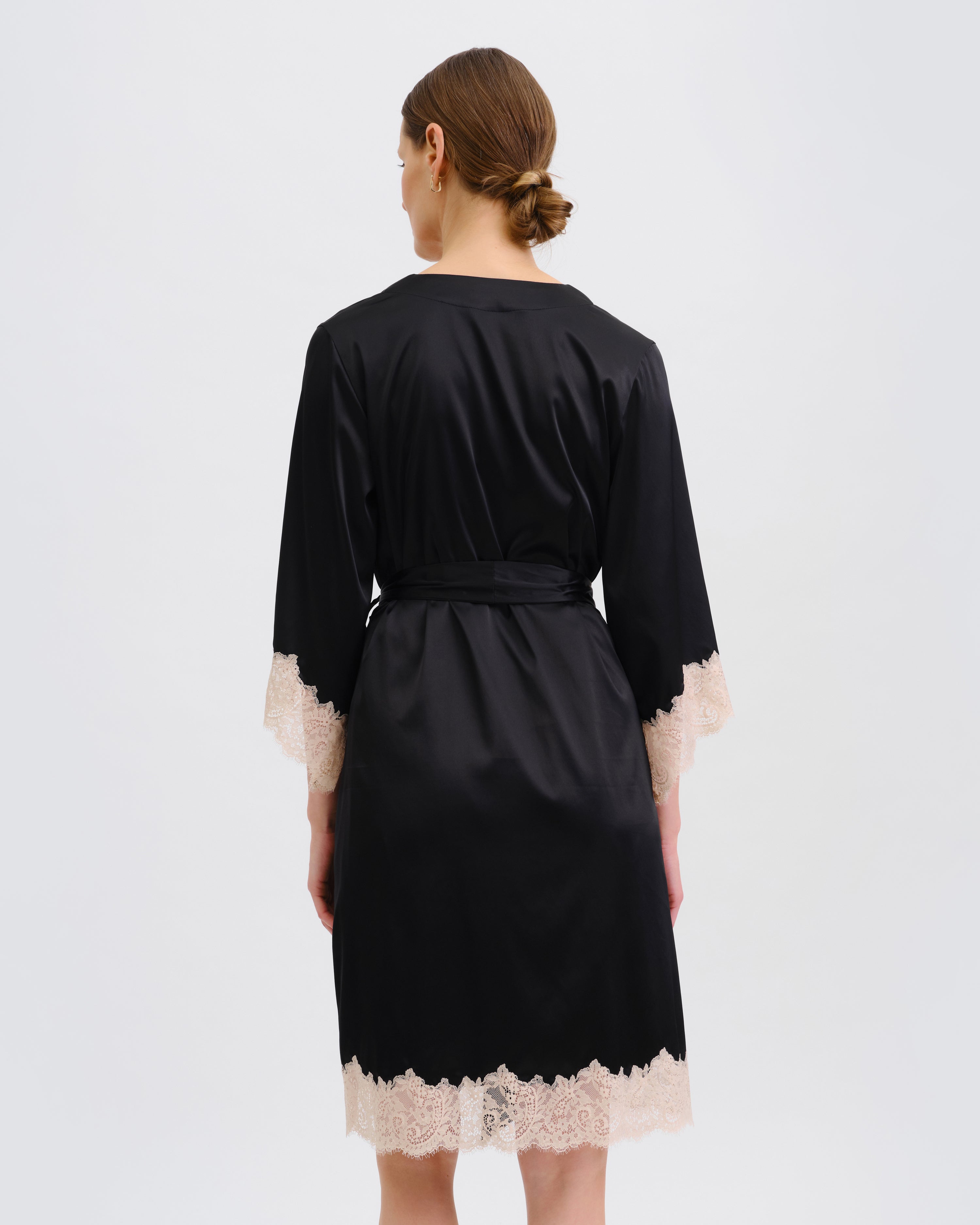 Satin 3/4 sleeve Robe S03414 black