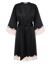 Satin 3/4 sleeve Robe S03414 black