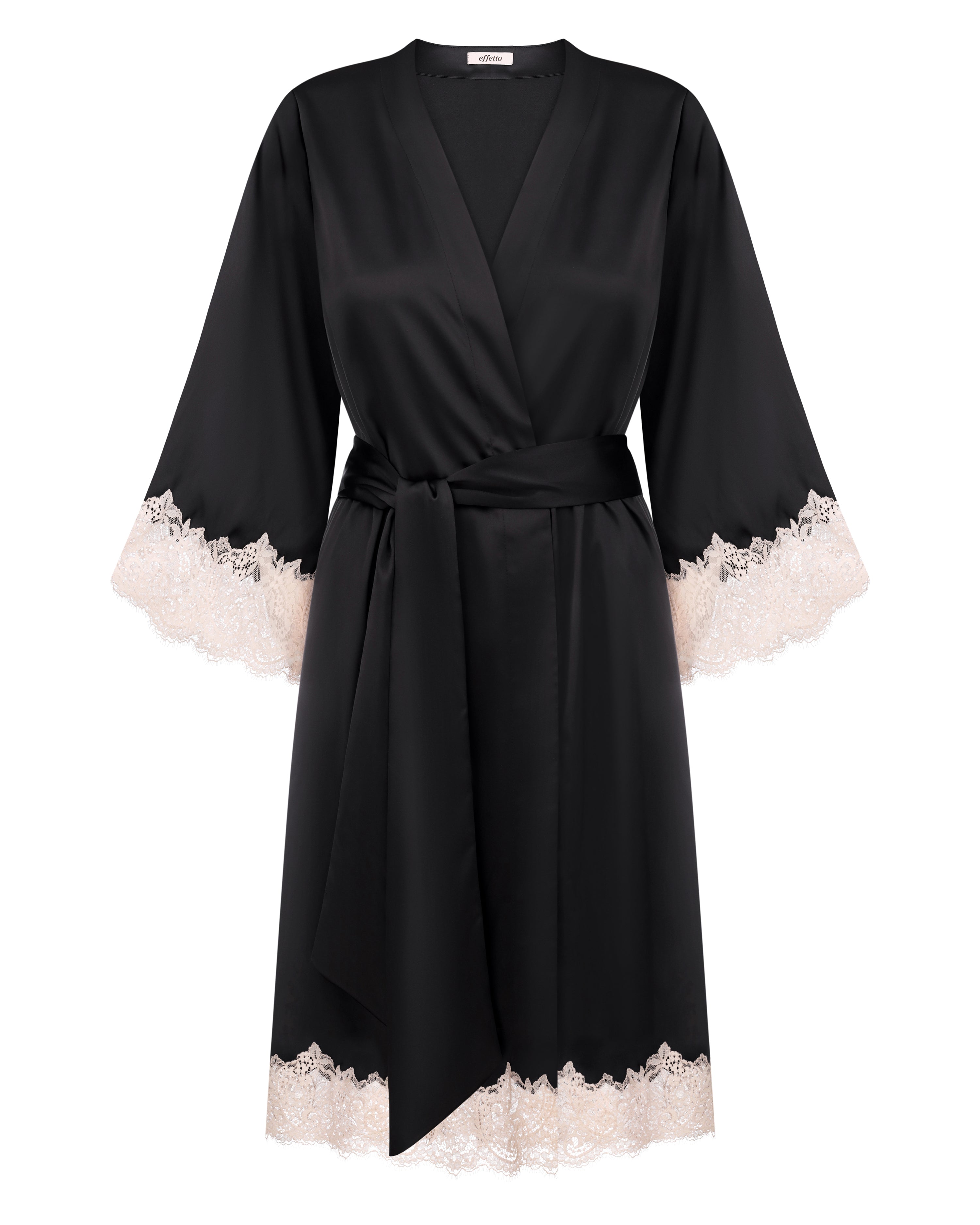 Satin 3/4 sleeve Robe S03414 black