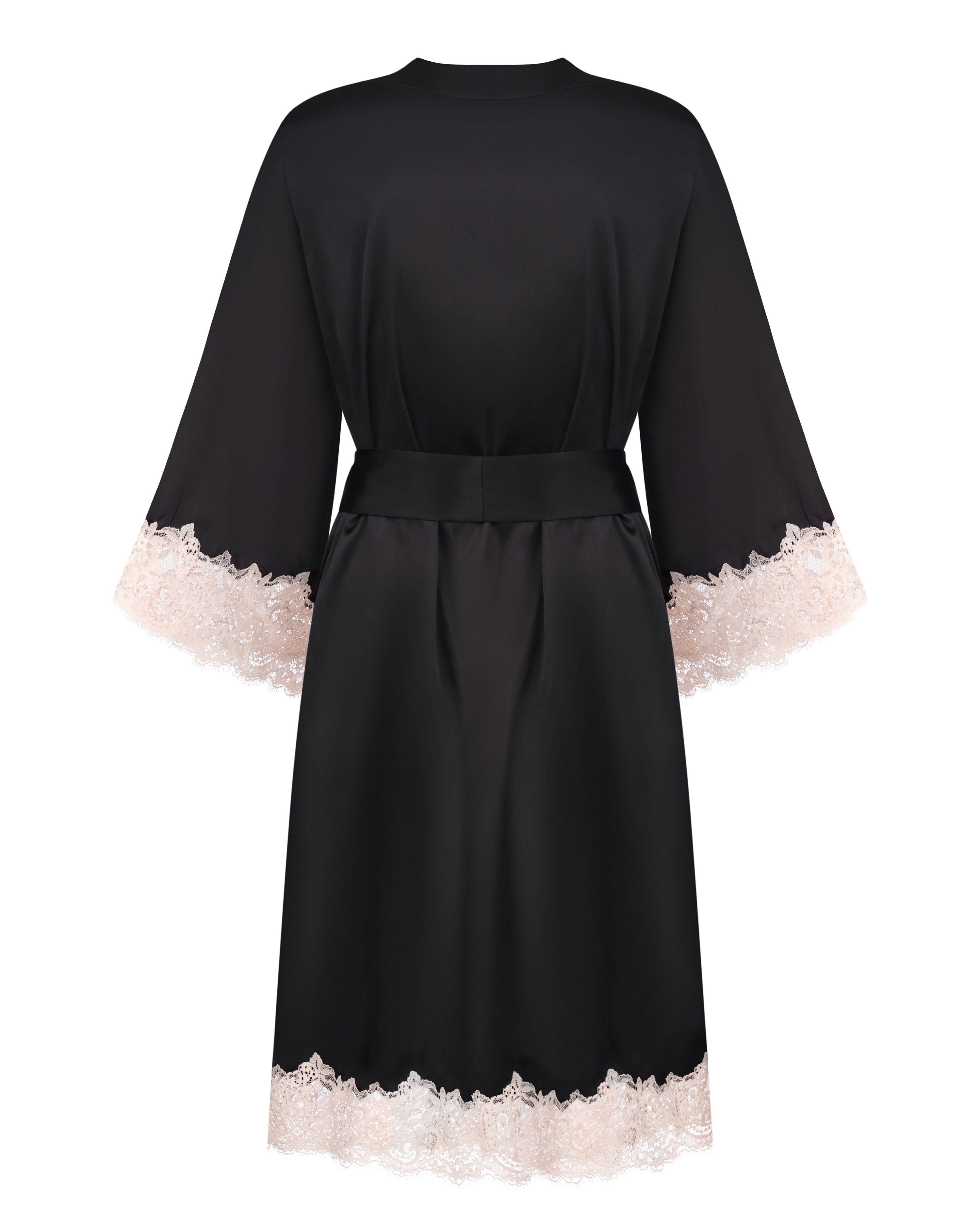 Satin 3/4 sleeve Robe S03414 black