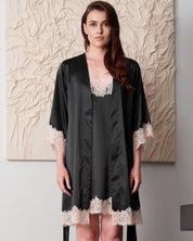 Satin 3/4 sleeve Robe S03414 black