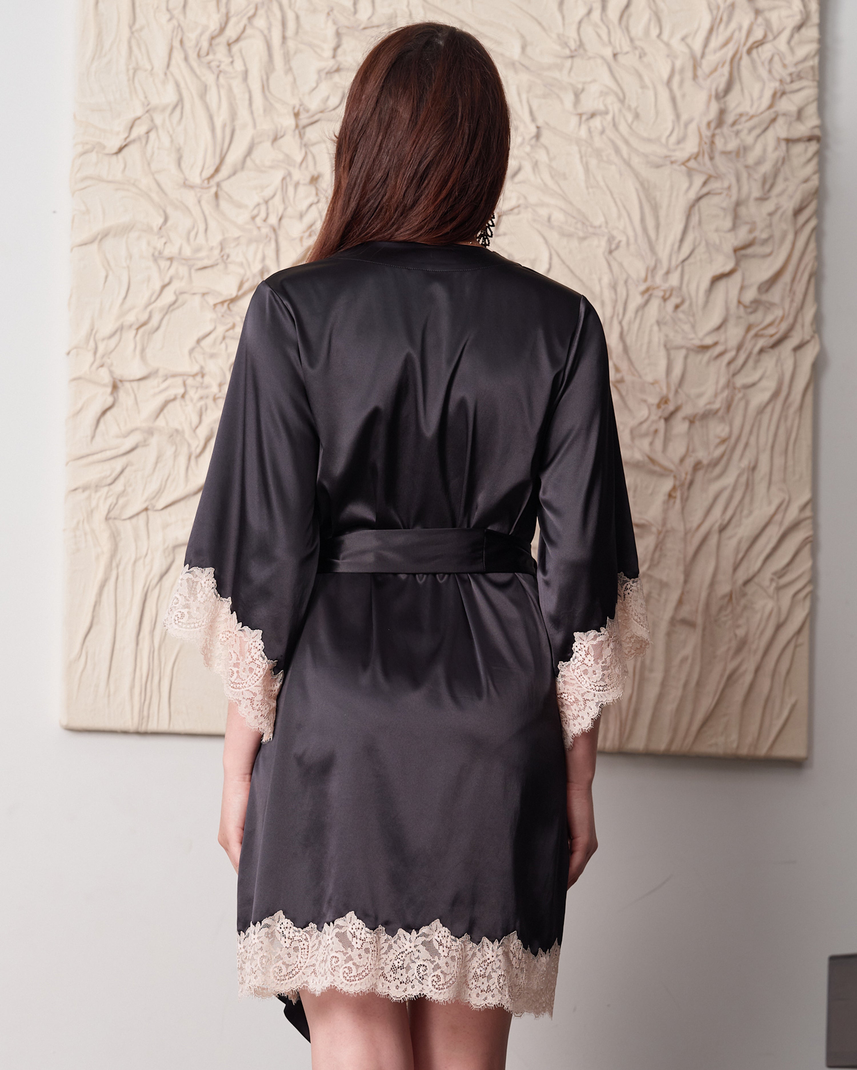 Satin 3/4 sleeve Robe S03414 black
