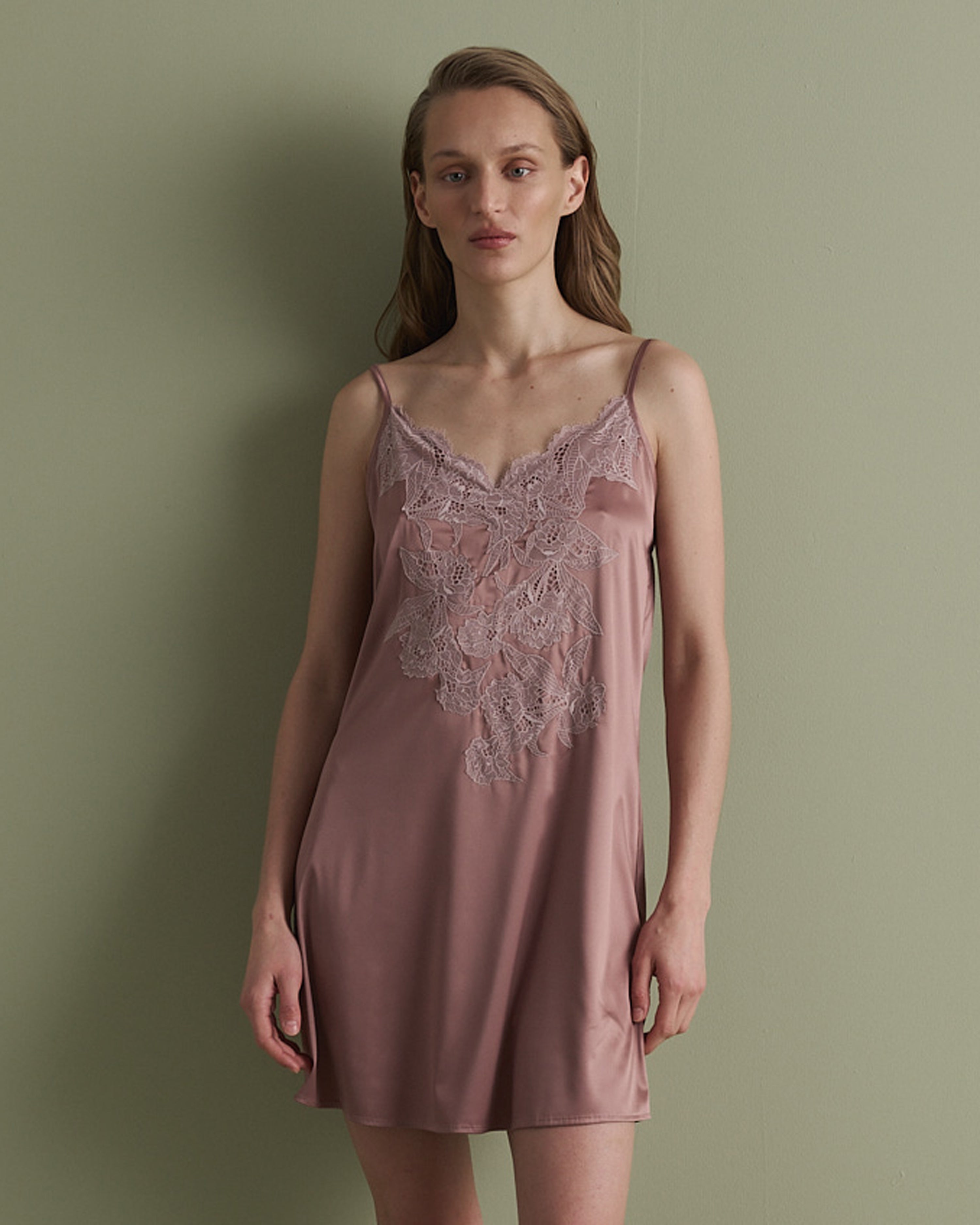 Satin Chemise spaghetti strap S03415 wood rose