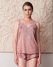 Satin cami shorts Set S03416 wood rose