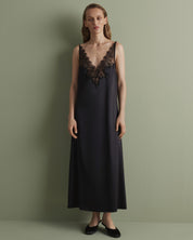 Satin Nightgown spaghetti strap S03418 black