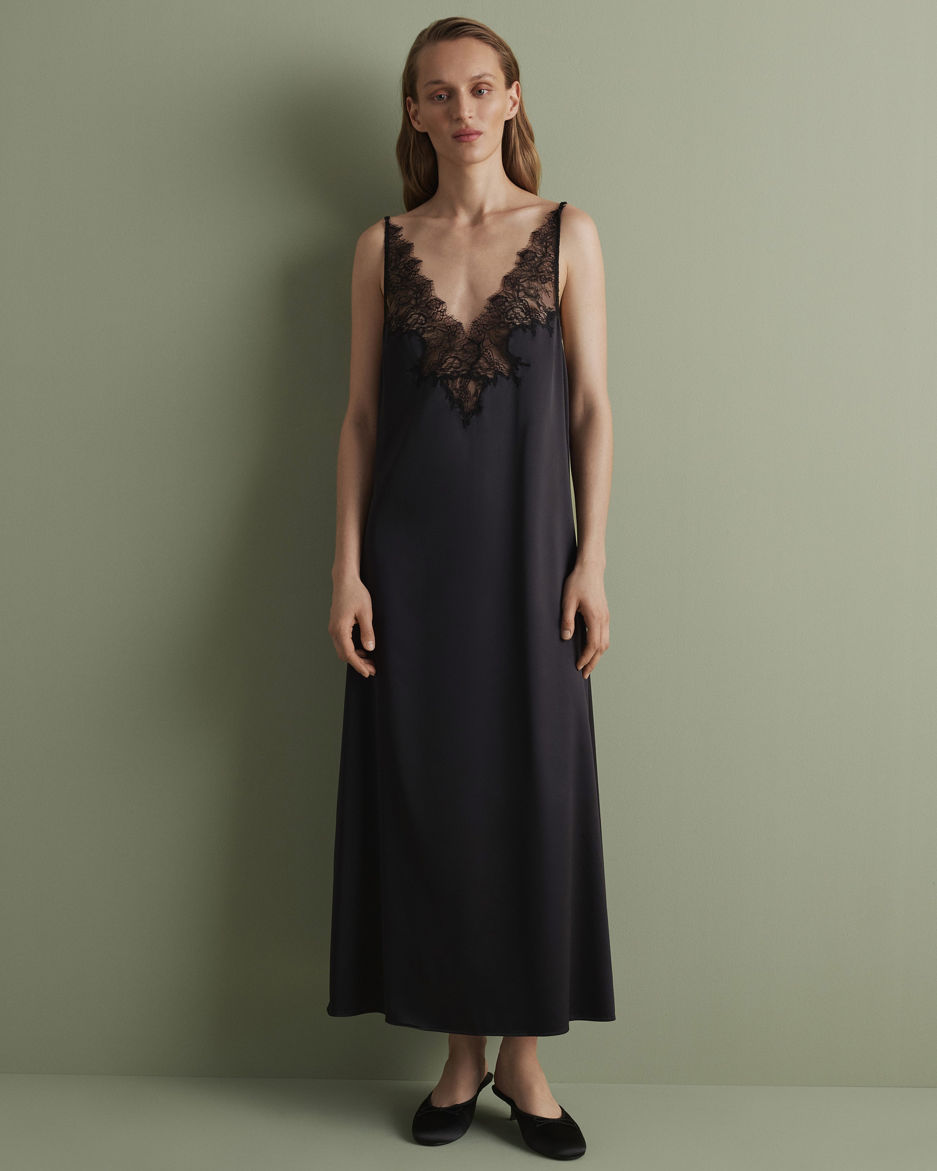 Satin Nightgown spaghetti strap S03418 black