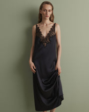 Satin Nightgown spaghetti strap S03418 black