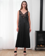 Satin Nightgown spaghetti strap S03418 black