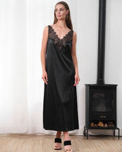 Satin Nightgown spaghetti strap S03418 black