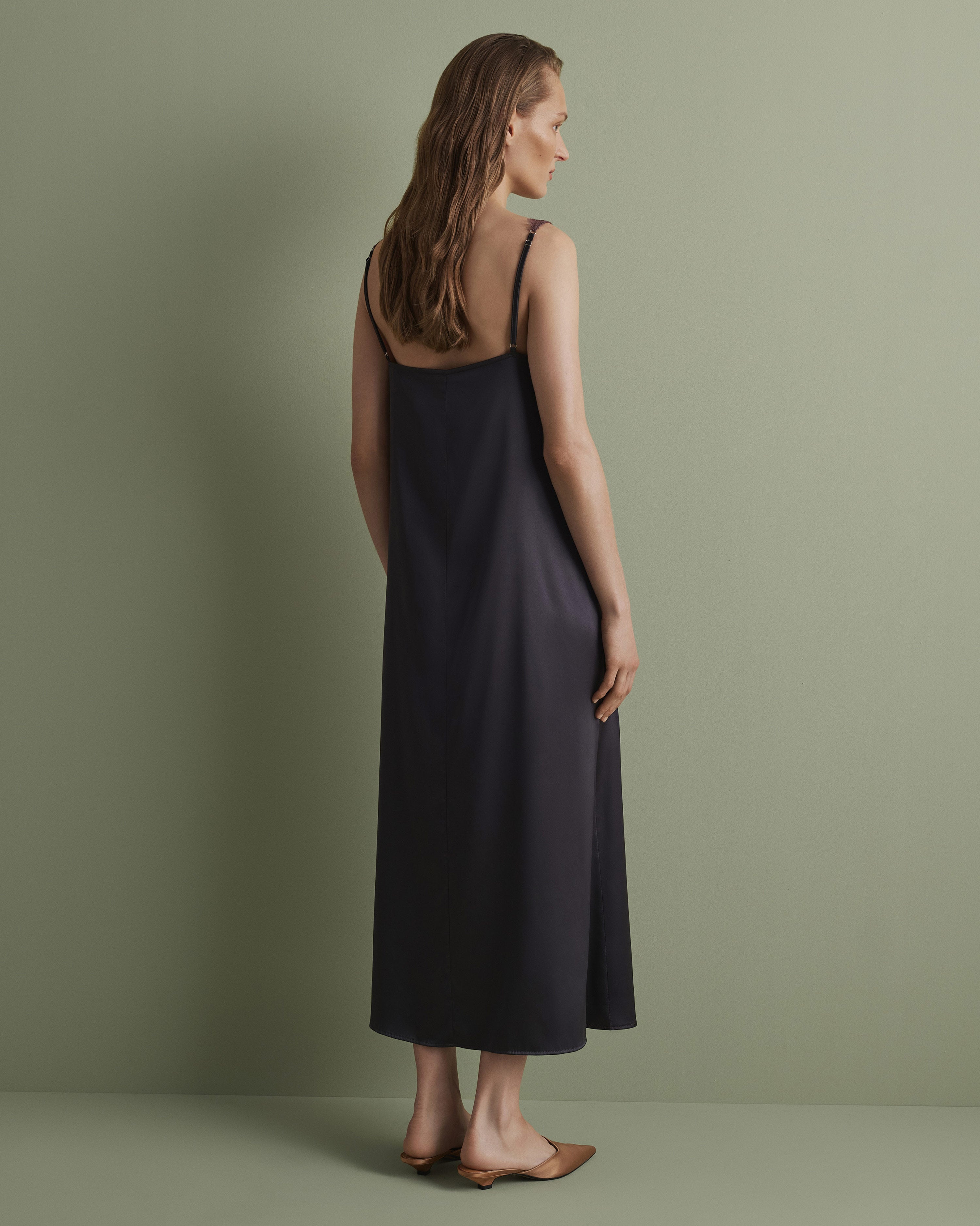 Satin Nightgown spaghetti strap S03418 grey
