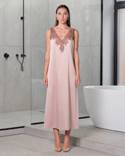 Satin Nightgown spaghetti strap S03418 rose gold