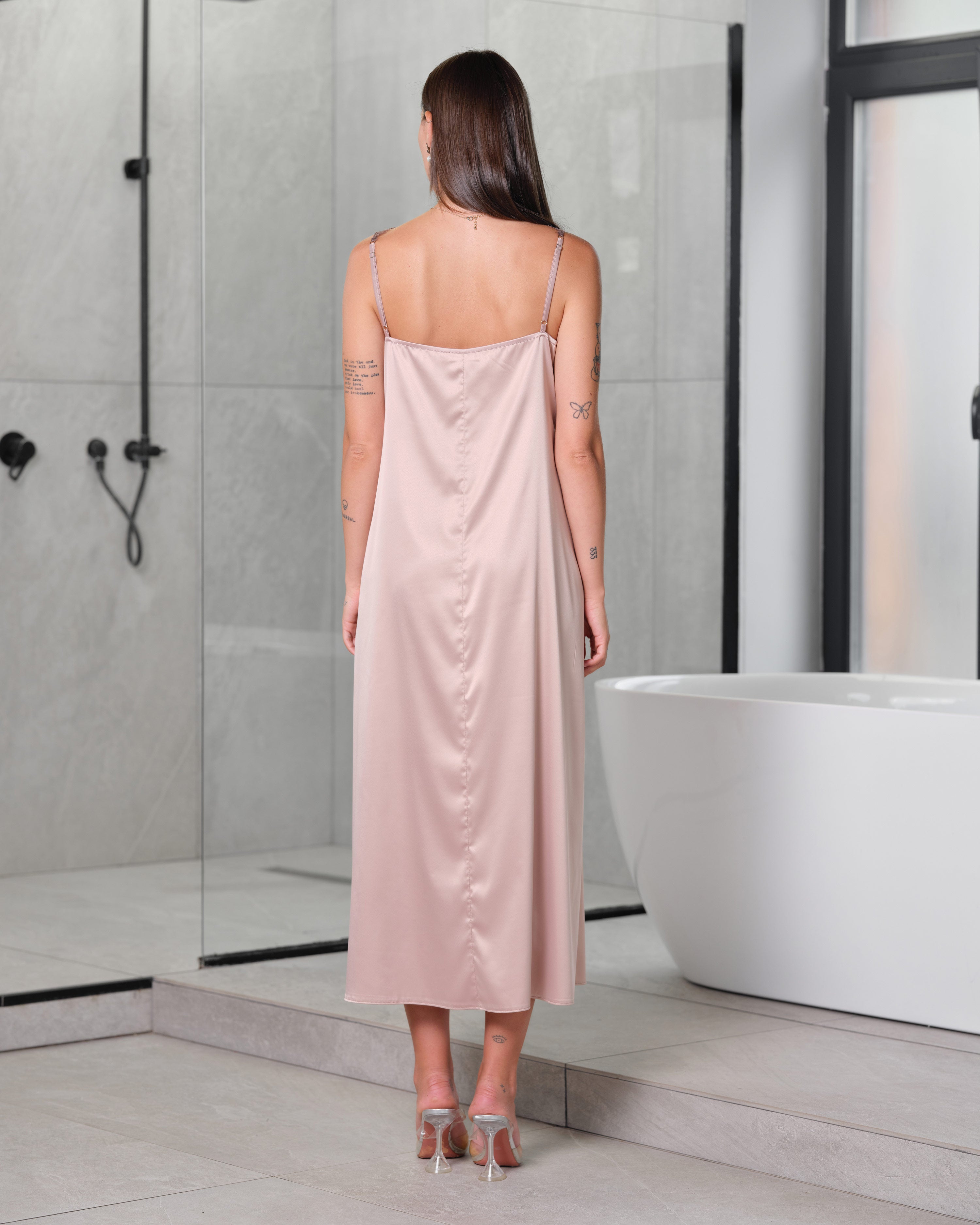 Satin Nightgown spaghetti strap S03418 rose gold