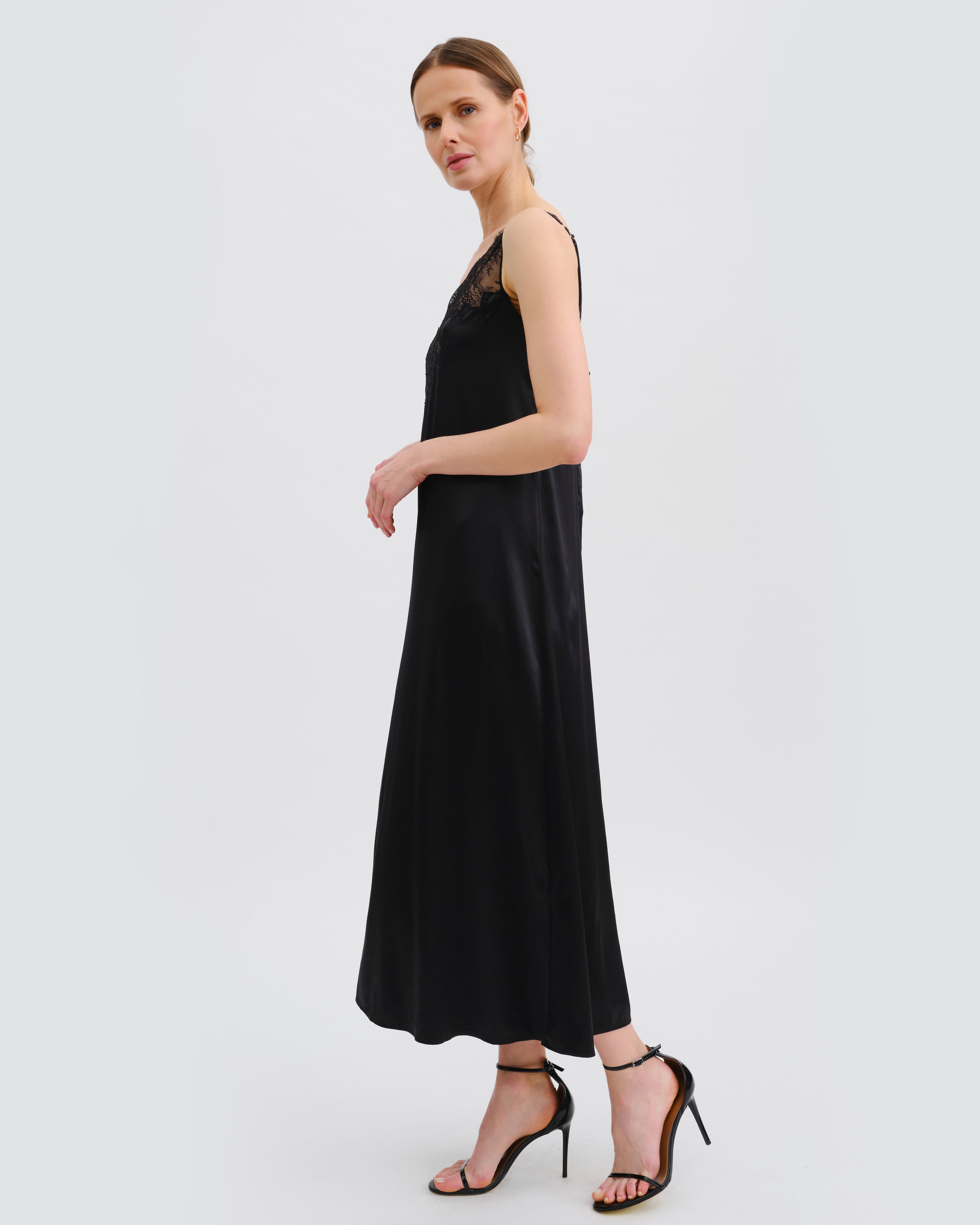 Satin Nightgown spaghetti strap S03418 black