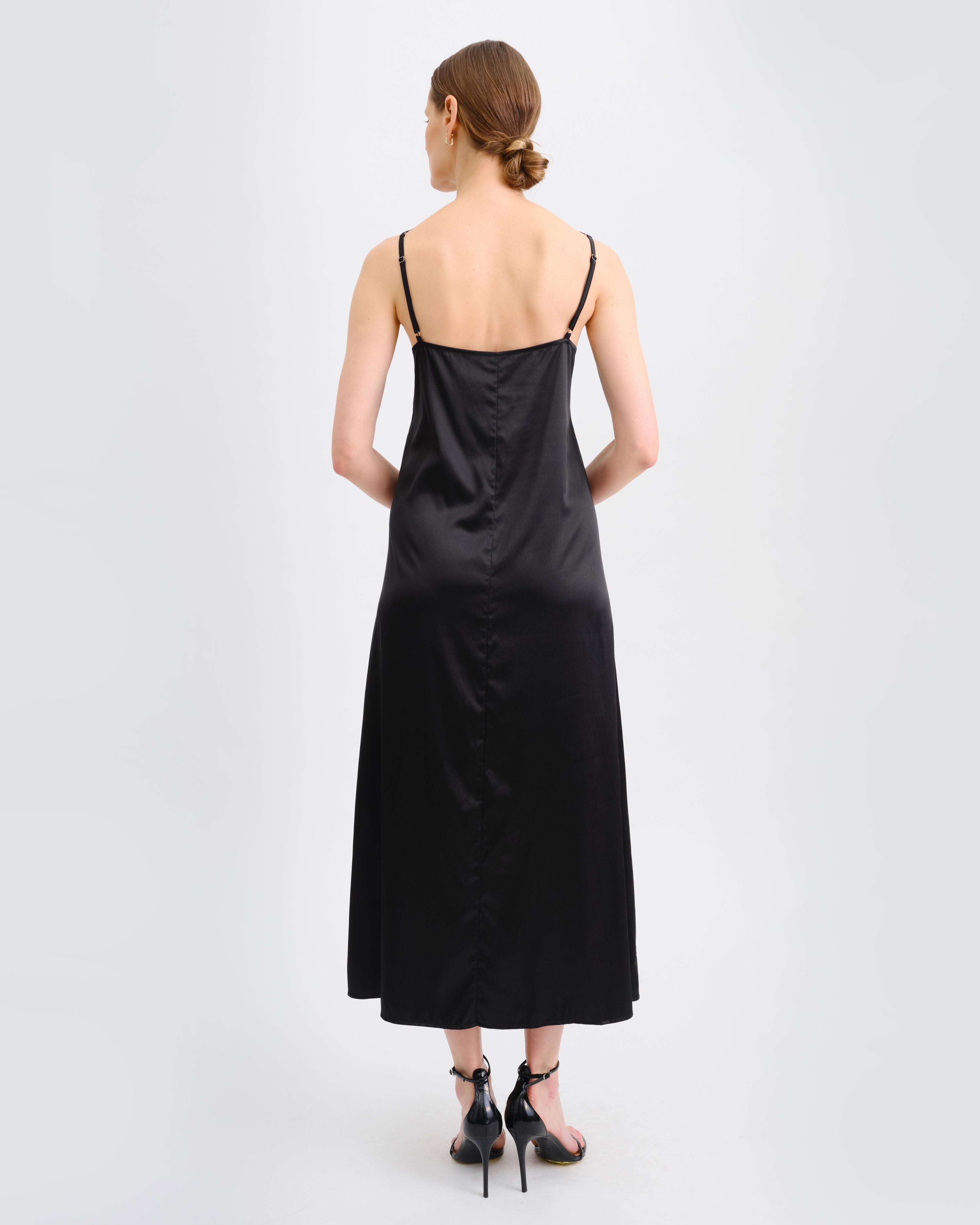 Satin Nightgown spaghetti strap S03418 black