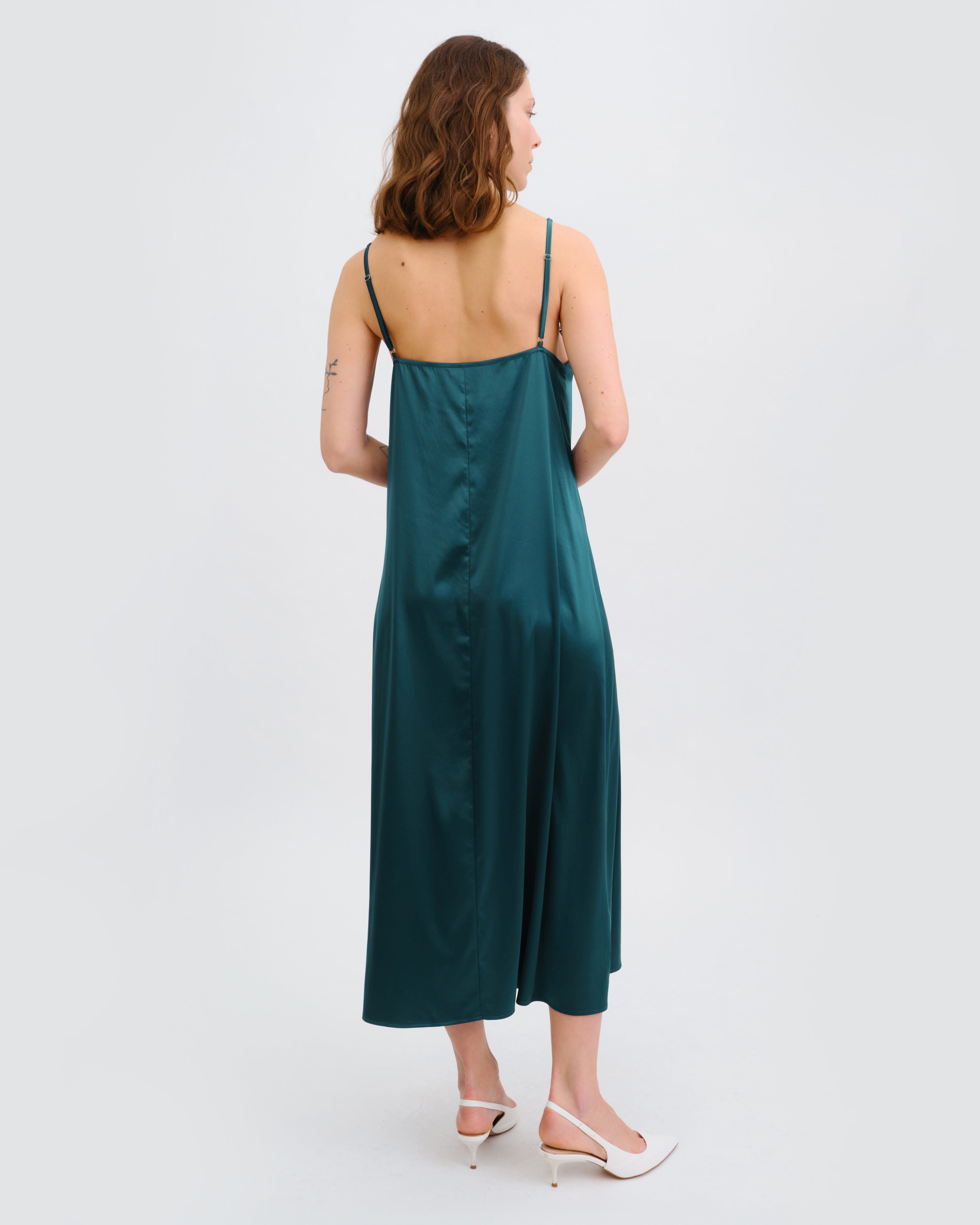 Satin Nightgown spaghetti strap S03418 emerald