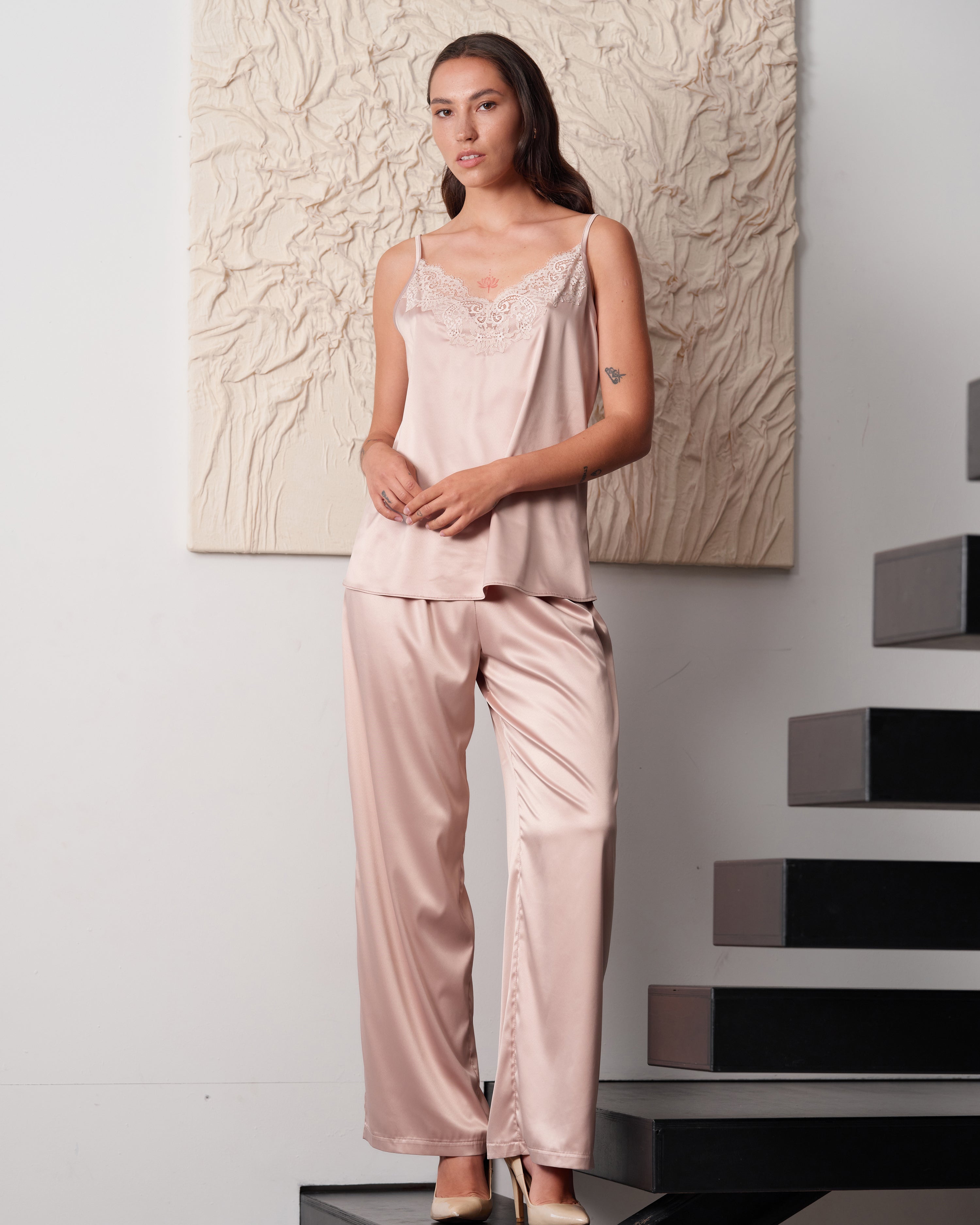 Satin camisole Pajama S03421 rose gold
